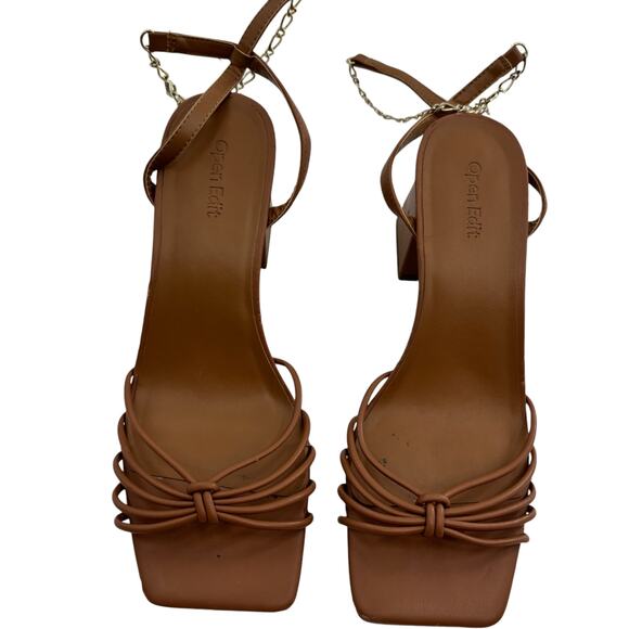 Open Edit Tan Mocha Clarissa Chain Block Heeled Sandals - Picture 9 of 11